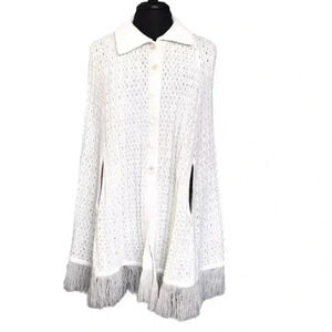 Vintage Poncho Sweater Cape With Fringe Size OS